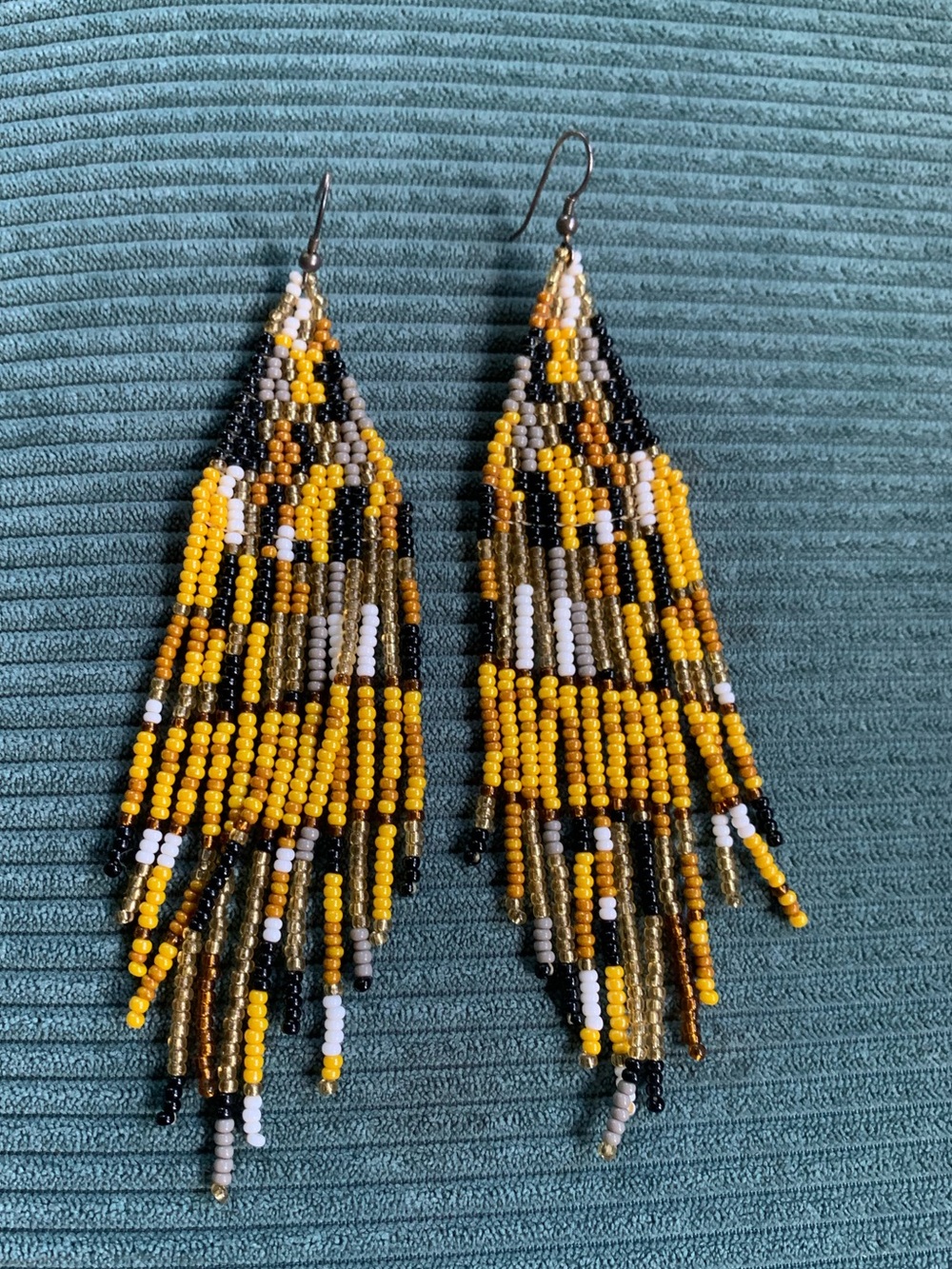 Handmade Yellow Beaded Fringe Earrings - Gustav Klimt The Kiss inspired, Czech